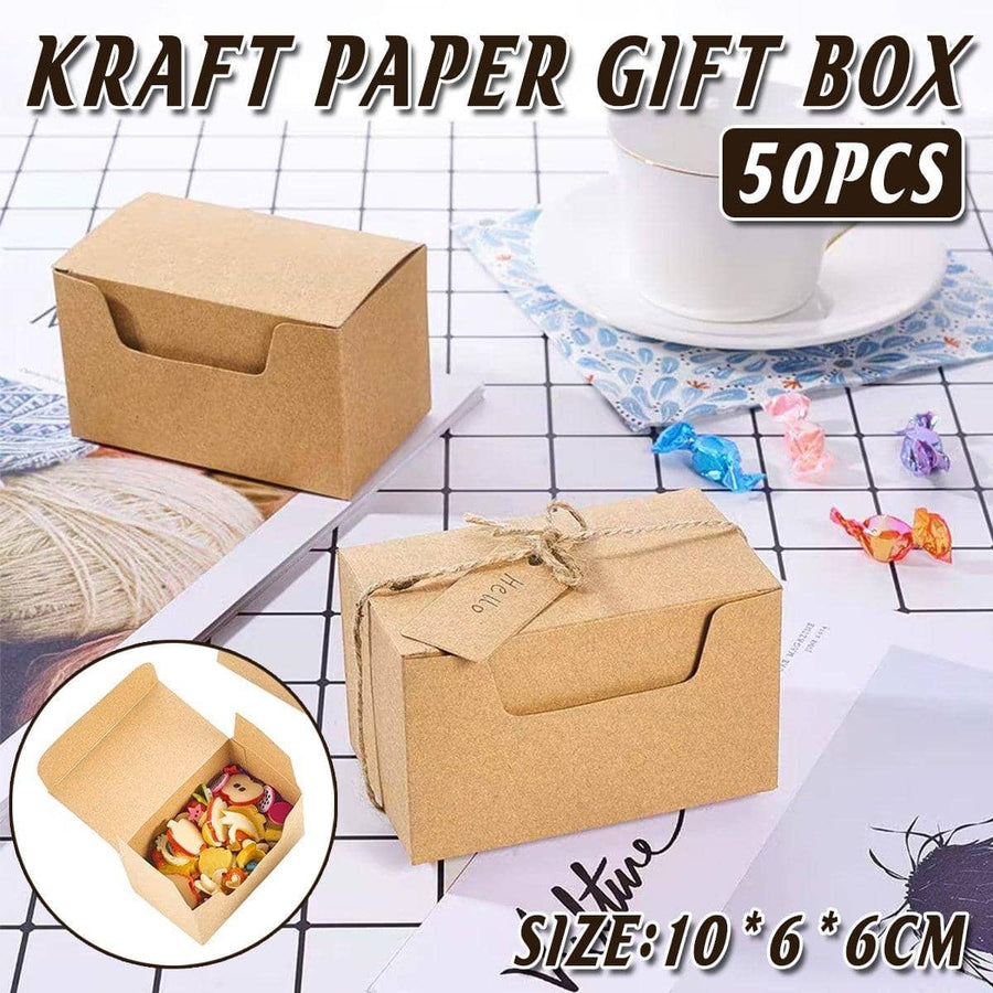 Retro Kraft Paper Wedding Candy Boxes, Rectangular Gift Packaging - Pack of 50