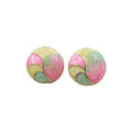 Retro Marbled Swirl Round Stud Earrings - Pink, Green and Cream Design - view 2