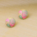 Retro Marbled Swirl Round Stud Earrings - Pink, Green and Cream Design - view 4