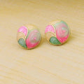 Retro Marbled Swirl Round Stud Earrings - Pink, Green and Cream Design - view 5