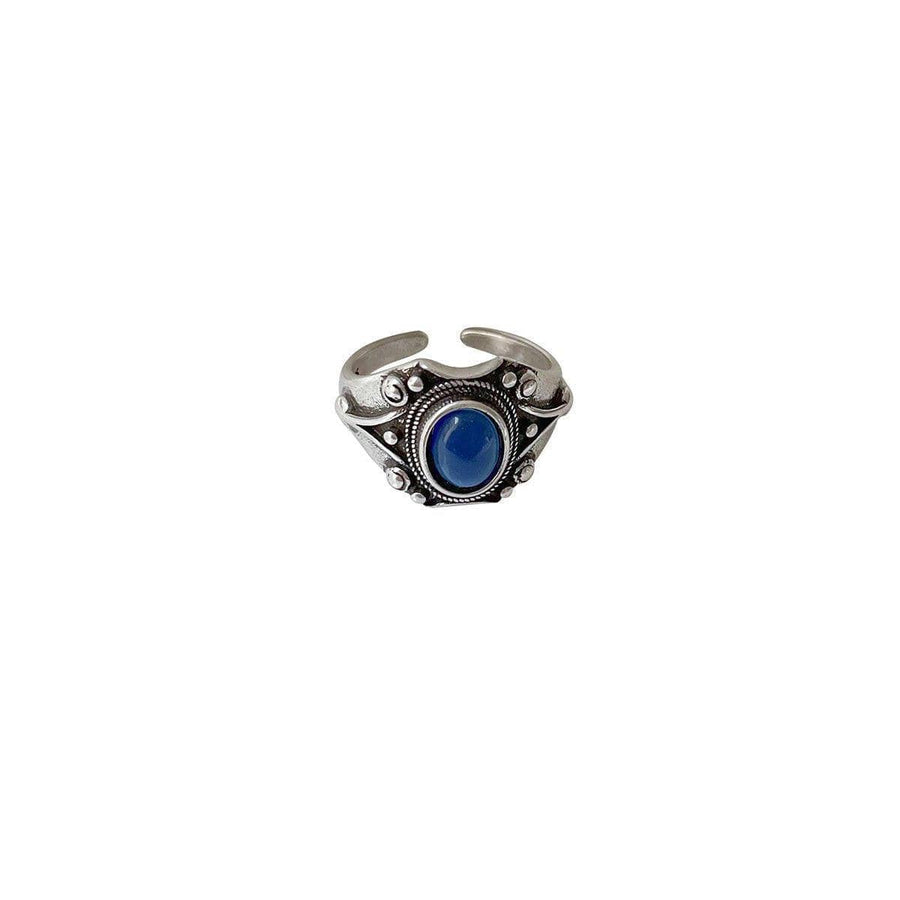 Retro Open Ring - Blue Oval Stone, Vintage Setting
