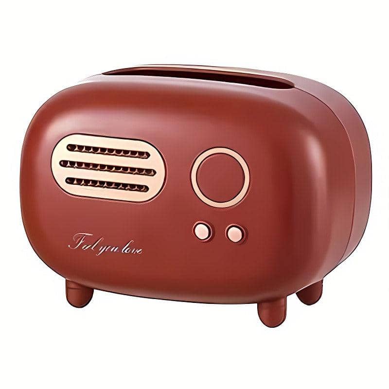 Retro Radio Style Tissue Box Holder for Home and Office - Dark Red