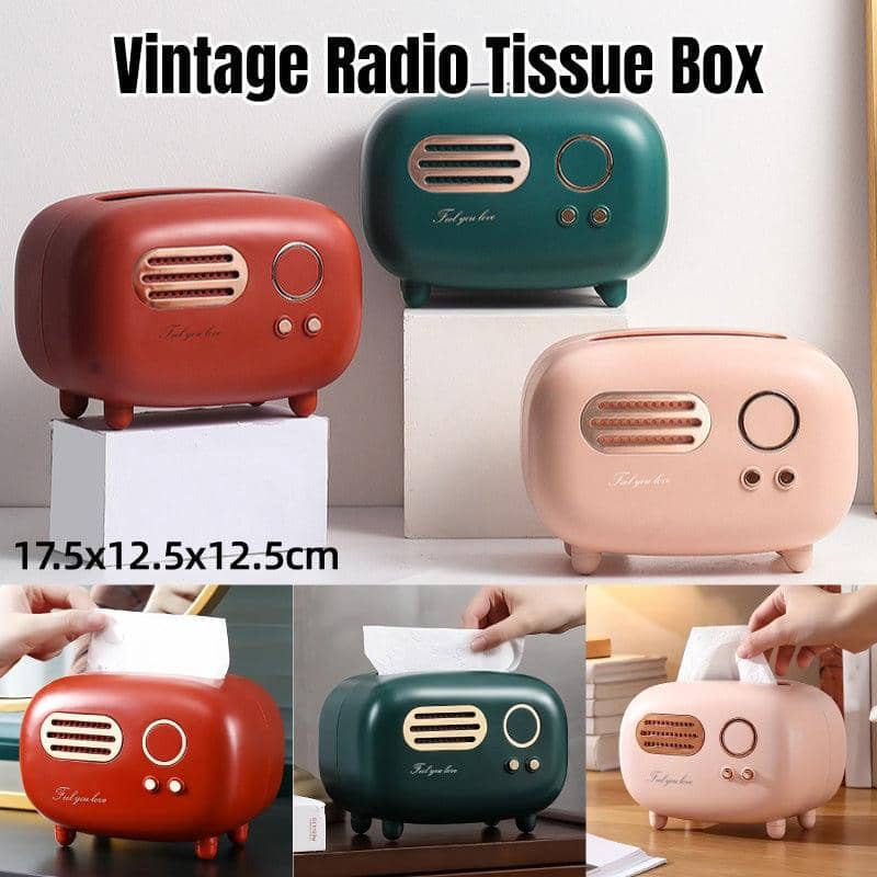 Retro Radio Style Tissue Box Holder for Home and Office - Dark Red - view 2