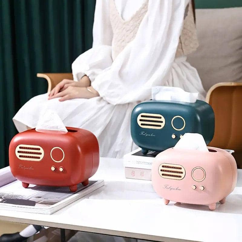 Retro Radio Style Tissue Box Holder for Home and Office - Dark Red - view 5