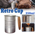 Retro Stainless Steel Cup with Wood Handle, 350 ml Vintage Drum Camping Mug