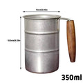 Retro Stainless Steel Cup with Wood Handle, 350 ml Vintage Drum Camping Mug - view 3