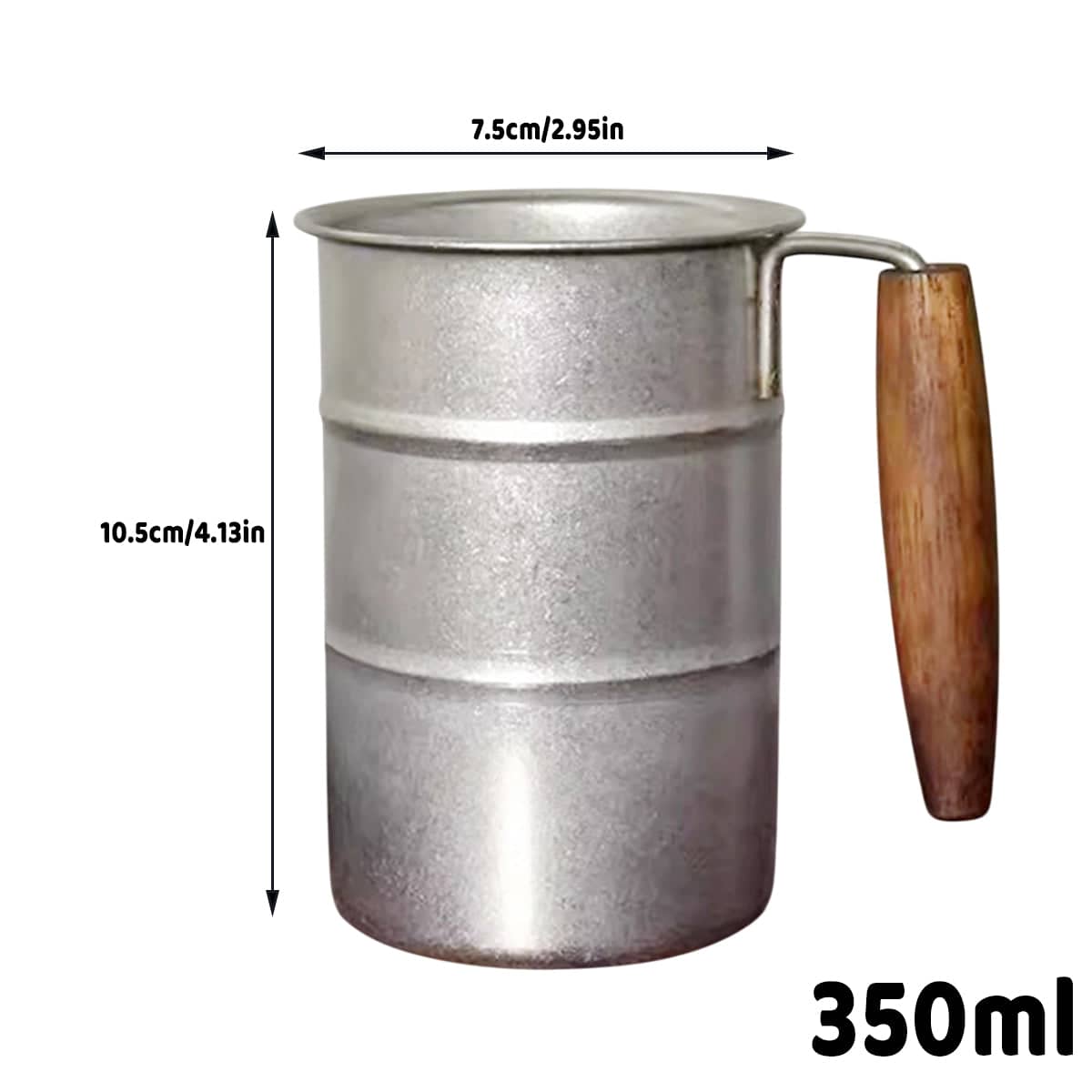 Retro Stainless Steel Cup with Wood Handle, 350 ml Vintage Drum Camping Mug - view 3