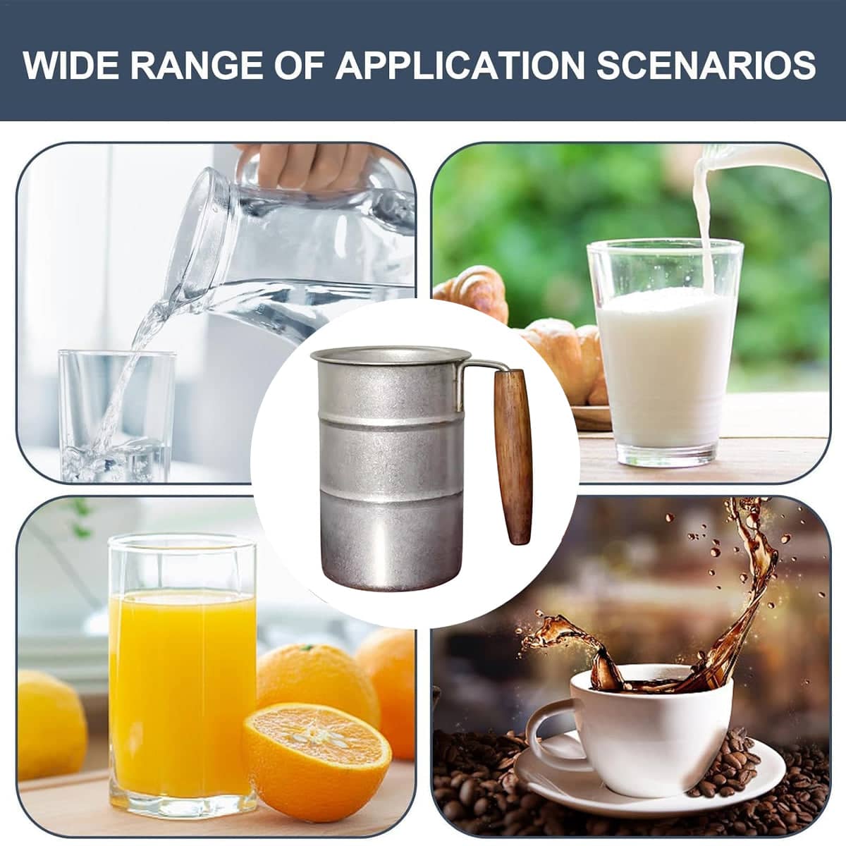 Retro Stainless Steel Cup with Wood Handle, 350 ml Vintage Drum Camping Mug - view 4