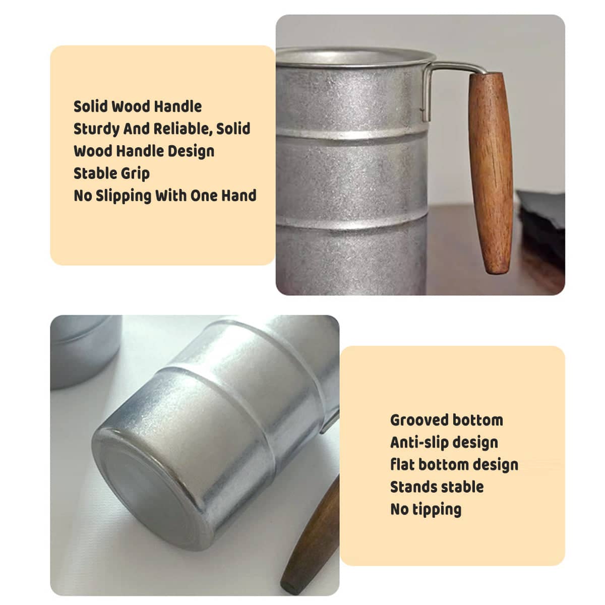 Retro Stainless Steel Cup with Wood Handle, 350 ml Vintage Drum Camping Mug - view 5