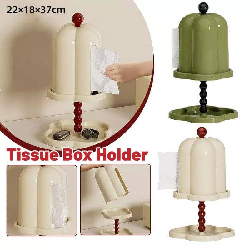 Retro Tissue Box Holder with Dustproof Lid and Storage Tray - Cream White - view 2