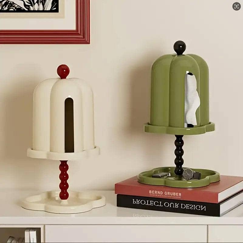 Retro Tissue Box Holder with Dustproof Lid and Storage Tray - Cream White - view 5