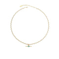 Retro Wavy Chain Necklace with Bar Pendant - Green