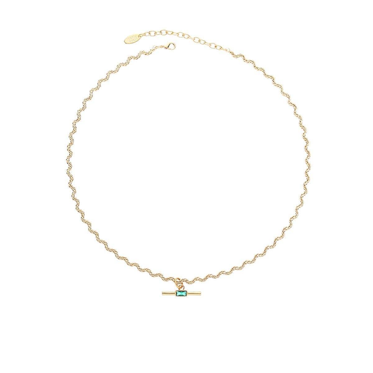 Retro Wavy Chain Necklace with Bar Pendant - Green