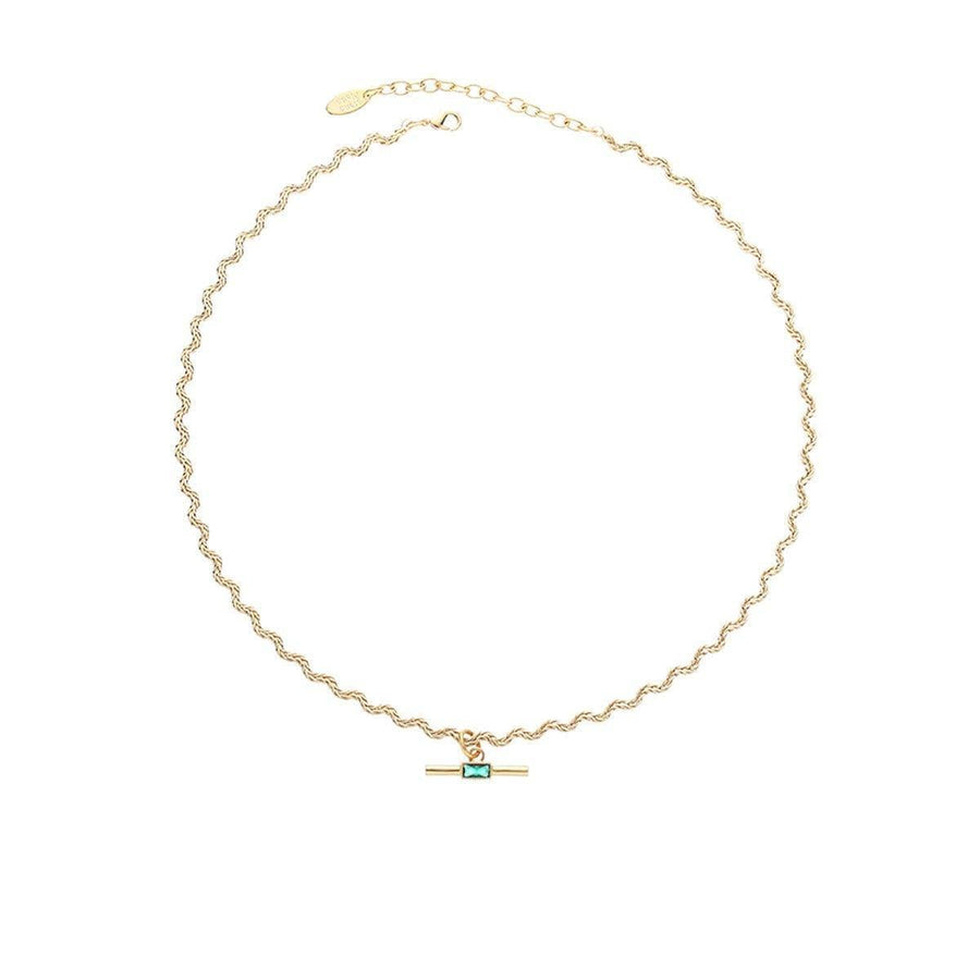 Retro Wavy Chain Necklace with Bar Pendant - Green