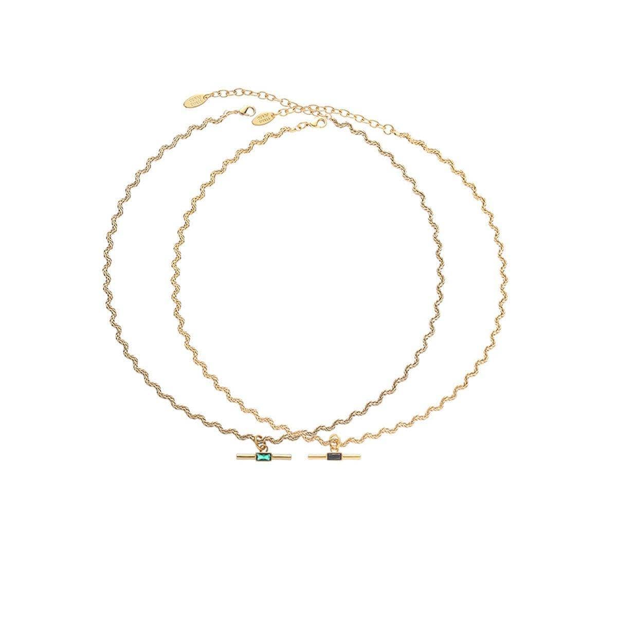 Retro Wavy Chain Necklace with Bar Pendant - Green - view 3
