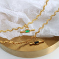 Retro Wavy Chain Necklace with Bar Pendant - Green - view 5