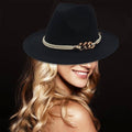 Retro Wide Brim Felt Fedora Hat with Chain and Rope Trim - Light Grey - view 5