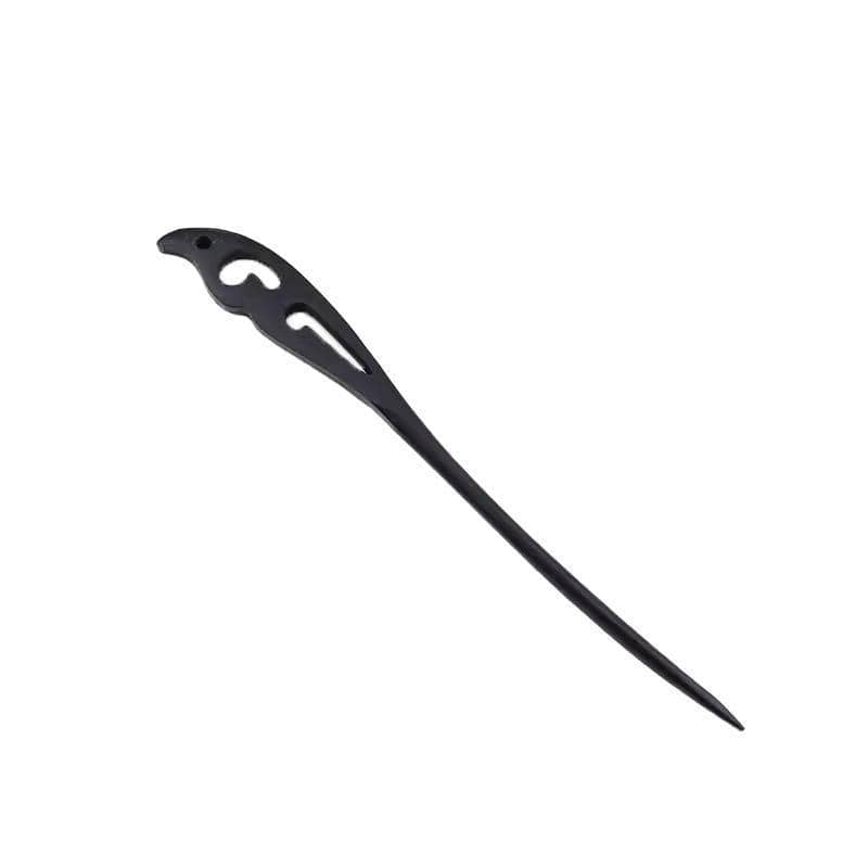 Retro Wooden Carved Hair Stick - Dark Wood, Bird Head Top
