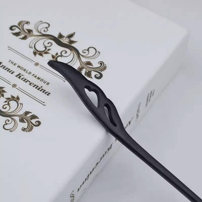 Retro Wooden Carved Hair Stick - Dark Wood, Bird Head Top - view 4