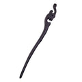 Retro Wooden Carved Hair Stick - Dark Wood, Curled Hook Top