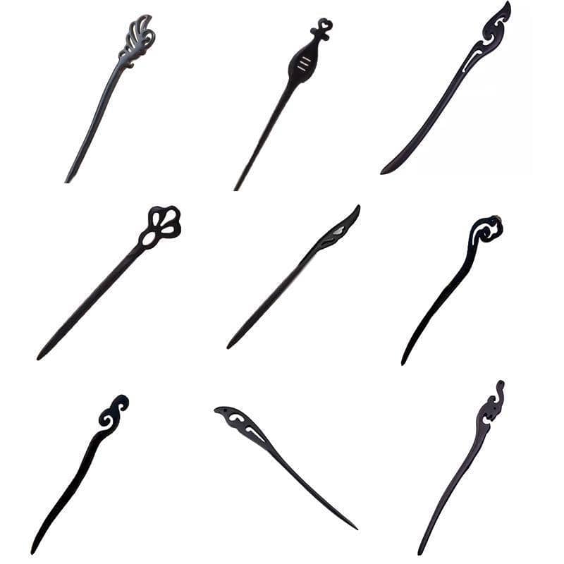 Retro Wooden Carved Hair Stick - Dark Wood, Curled Hook Top - view 3