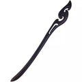 Retro Wooden Carved Hair Stick - Dark Wood, Flame Scroll Top