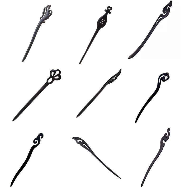 Retro Wooden Carved Hair Stick - Dark Wood, Heart Top - view 3