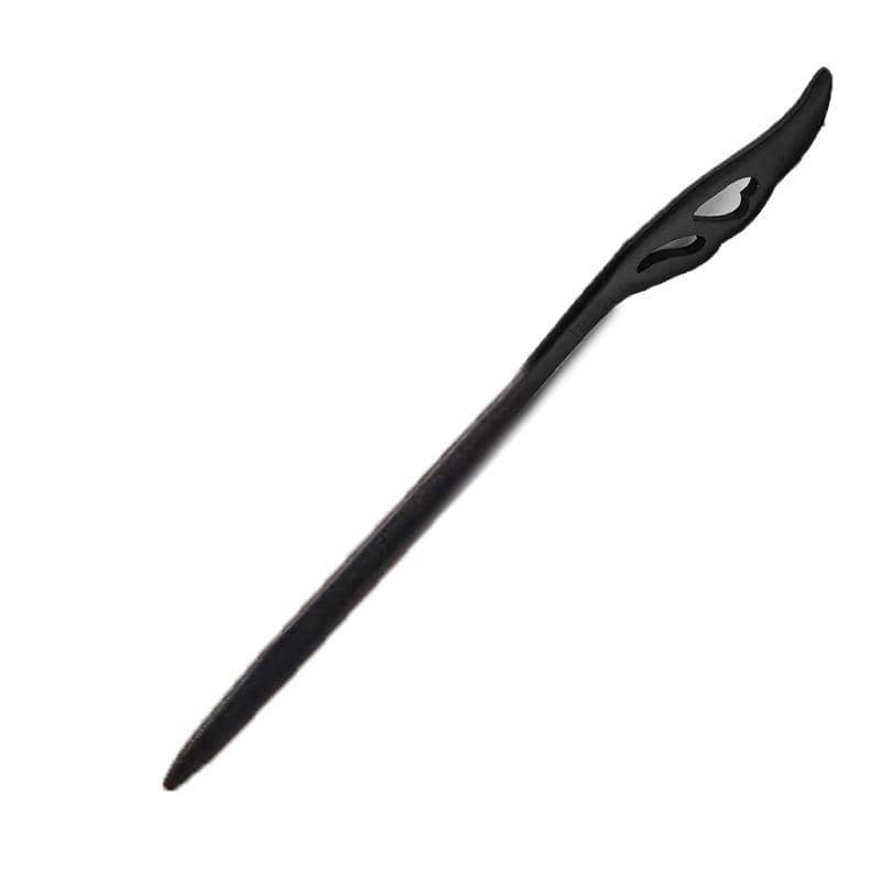 Retro Wooden Carved Hair Stick - Dark Wood, Swept Leaf Top