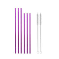 Reusable 304 Stainless Steel Straws with Cleaning Brushes - Purple, 6 Straight Straws