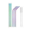 Reusable 304 Stainless Steel Straws with Cleaning Brushes - Rainbow, 3 Straight and 3 Bent Straws