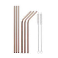Reusable 304 Stainless Steel Straws with Cleaning Brushes - Rose Gold, 3 Straight and 3 Bent Straws
