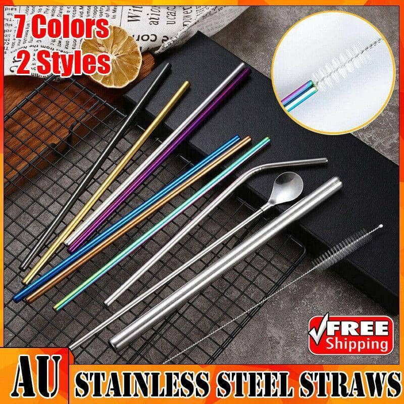 Reusable 304 Stainless Steel Straws with Cleaning Brushes - Rose Gold, 3 Straight and 3 Bent Straws - view 2
