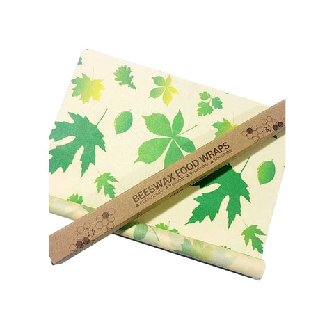 Reusable Beeswax Food Wrap Roll, 100 x 33 cm - Green Maple Leaf Print