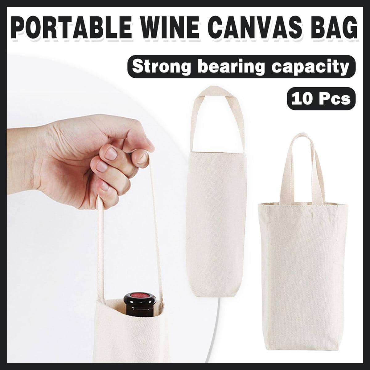 Reusable Canvas Wine Bag with Handles for Gifts, Pack of 10 - 30 x 14 x 8 cm - view 2