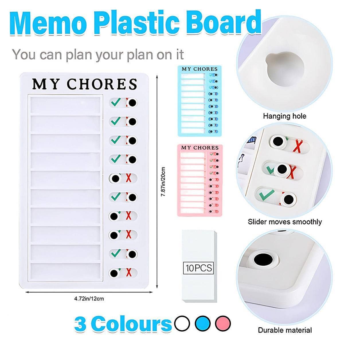 Reusable Chore Chart with Sliding Checklist, 20 x 12 cm - Pink - view 2