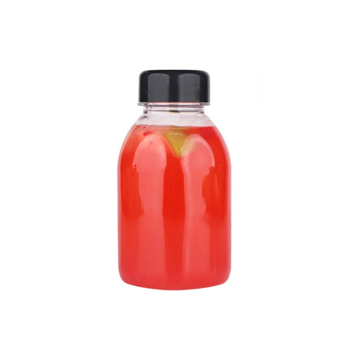 Reusable Clear Plastic Juice Bottles 250ml, Pack of 20 - Black Glossy Cover