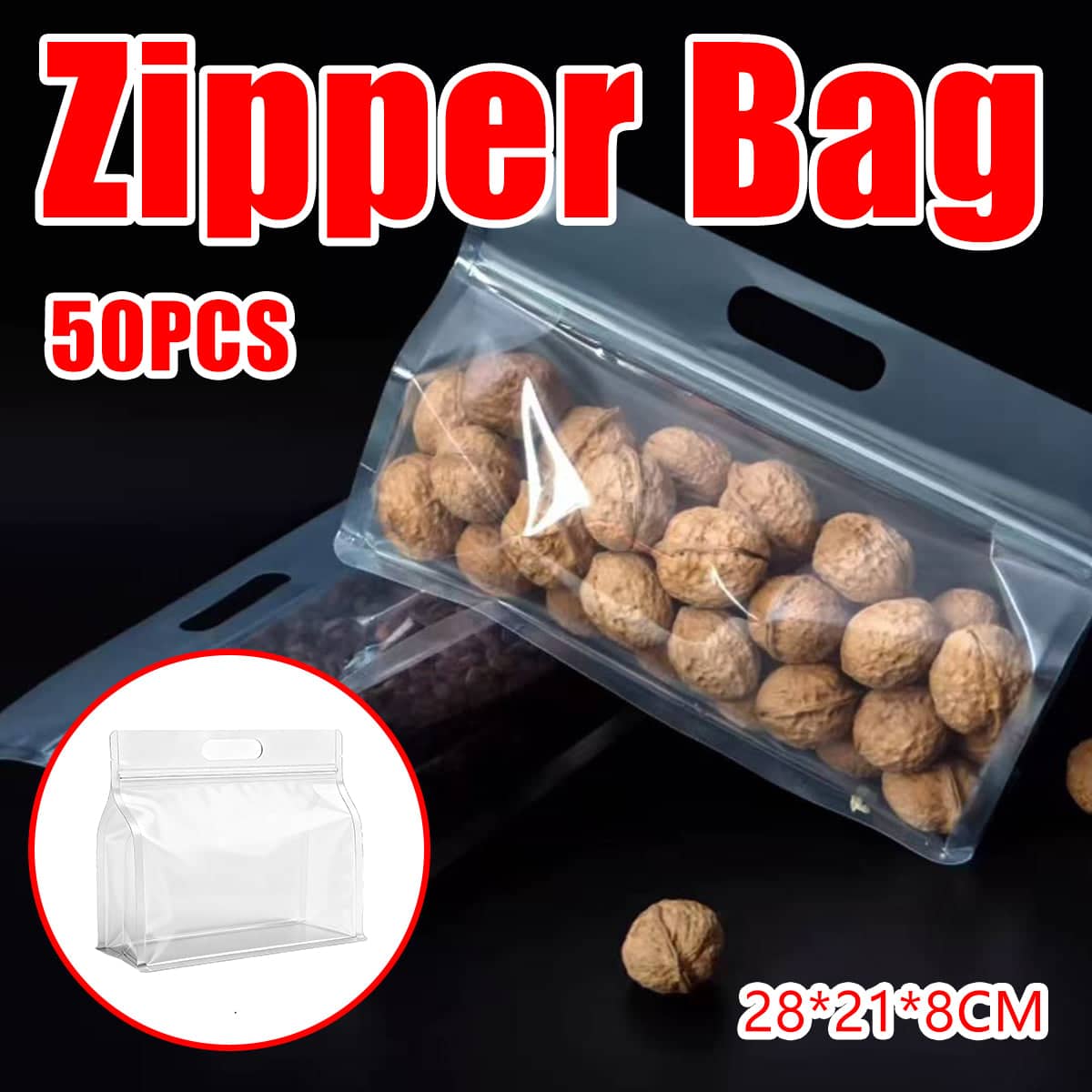 Reusable Clear Zipper Food Storage Bags, Pack of 50 - 28 x 21 cm - view 2