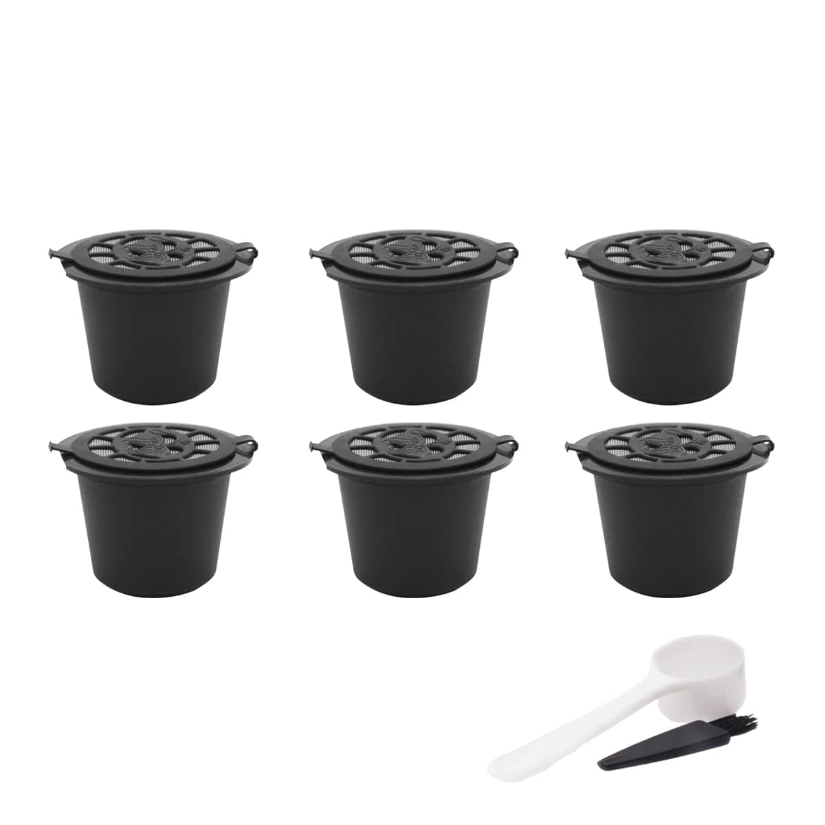 Reusable Coffee Capsule Pods for Nespresso Machines, Pack of 6 - Black