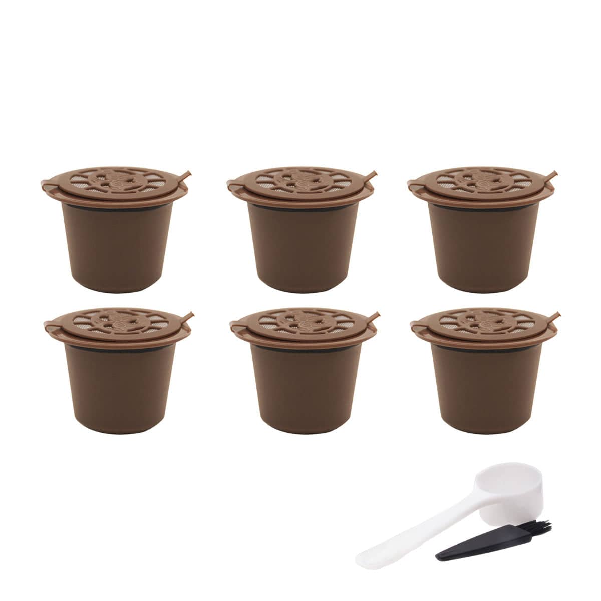 Reusable Coffee Capsule Pods for Nespresso Machines, Pack of 6 - Brown