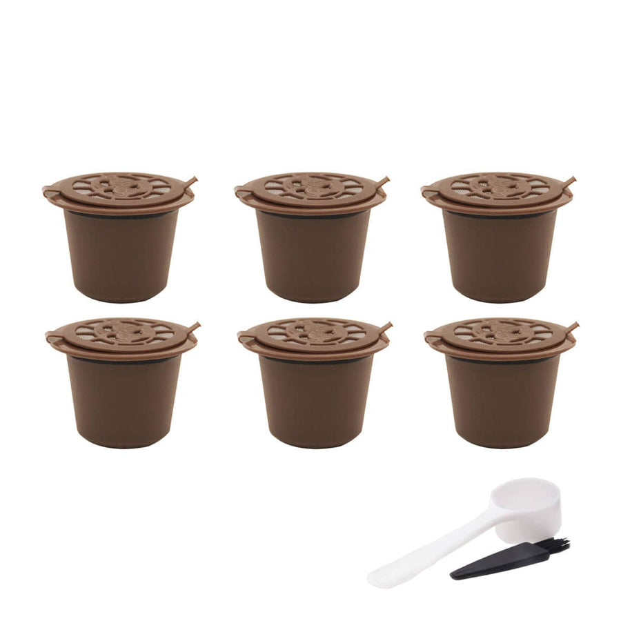 Reusable Coffee Capsule Pods for Nespresso Machines, Pack of 6 - Brown