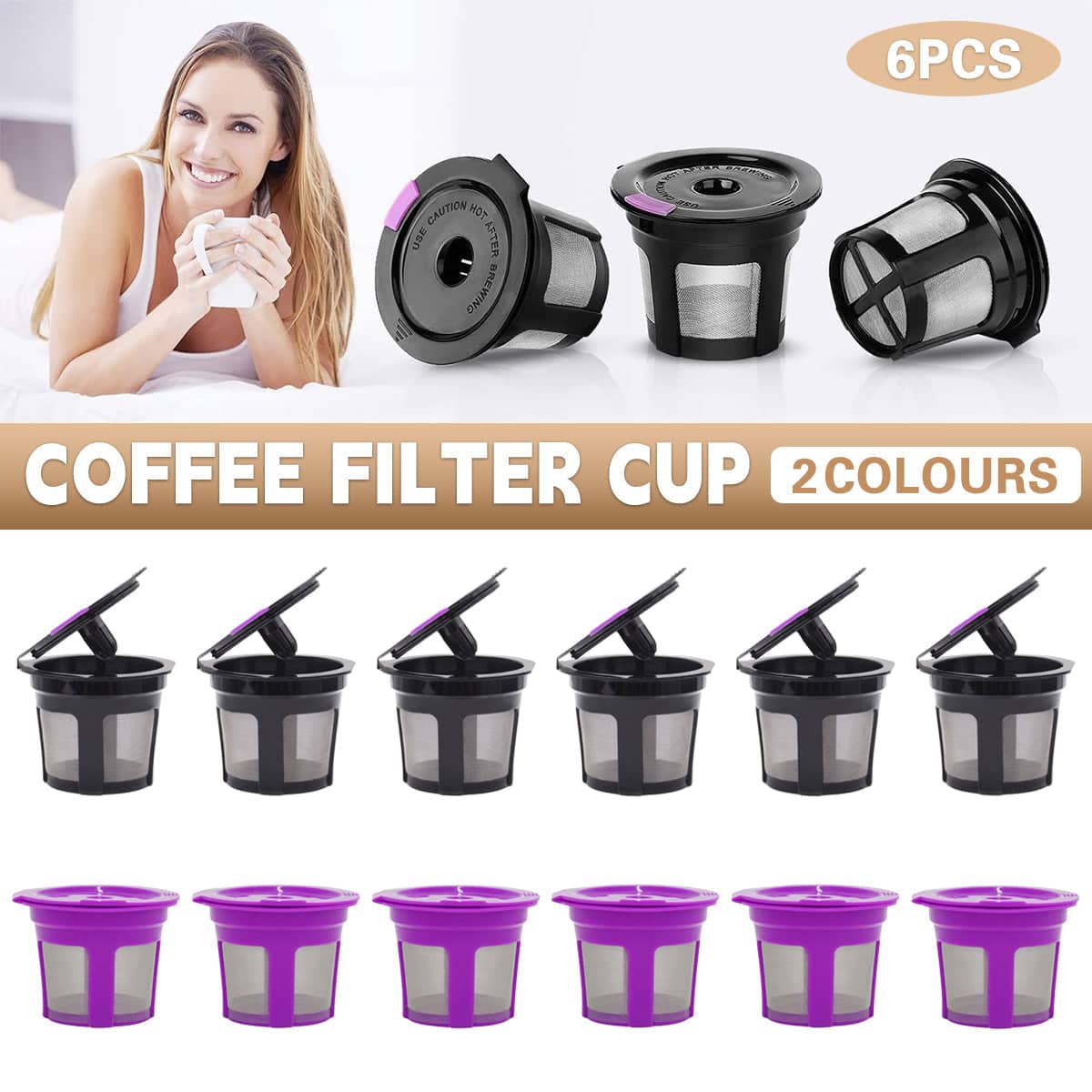 Reusable Coffee Pod Filters for Keurig-Style Machines, Pack of 6 - Black - view 2