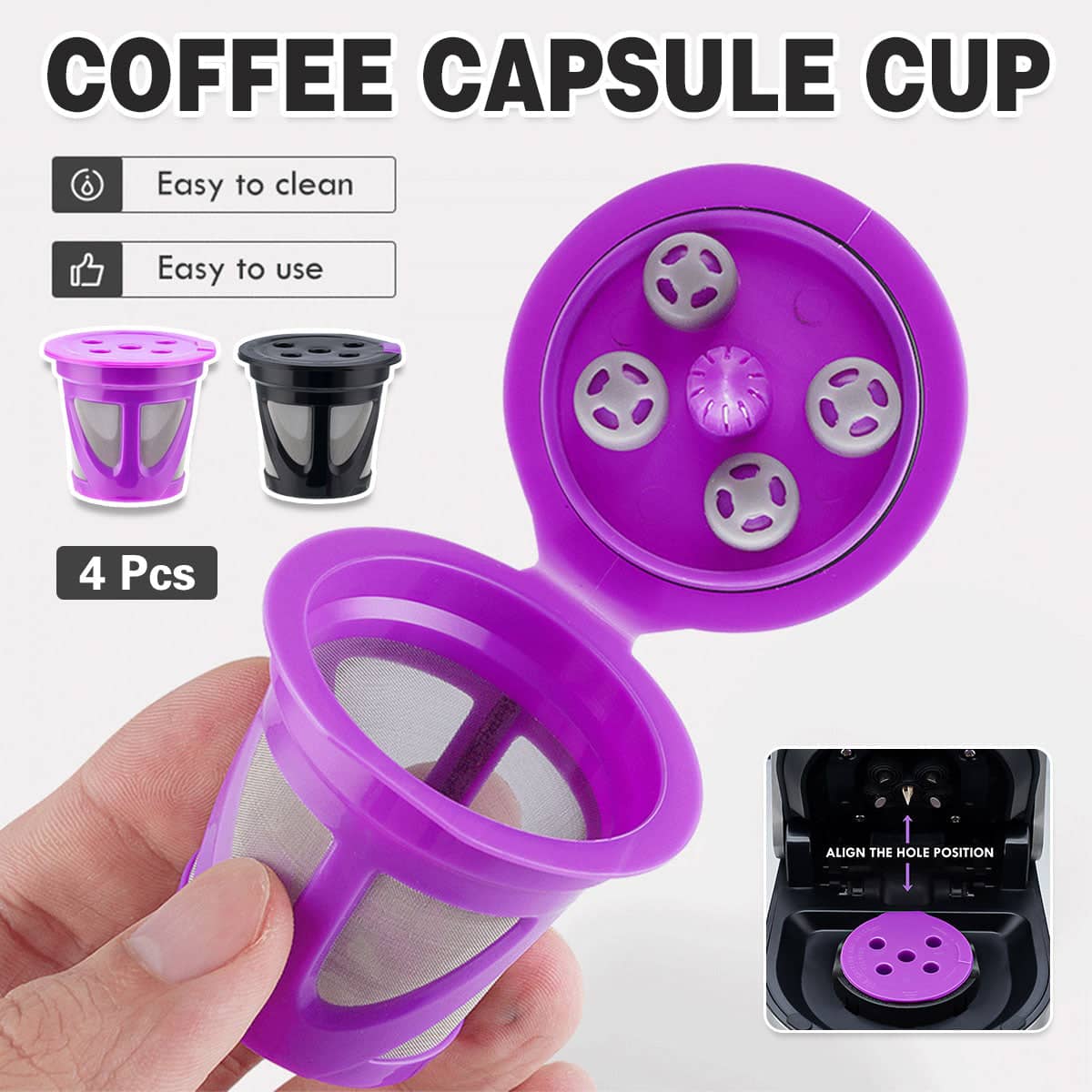 Reusable Coffee Pods for Keurig K-Cup Machines - Purple, Pack of 4 - view 2