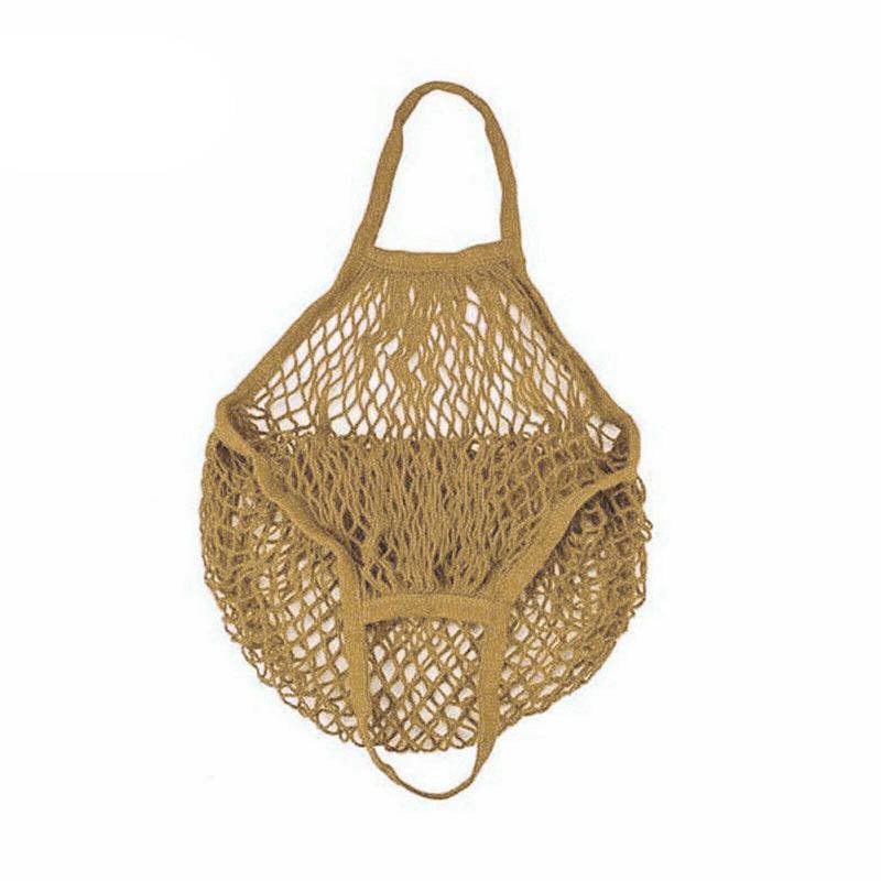 Reusable Cotton Mesh Net Shopping Bag, Foldable String Tote - Brown