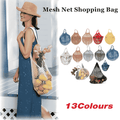 Reusable Cotton Mesh Net Shopping Bag, Foldable String Tote - Brown - view 2