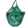 Reusable Cotton Mesh Net Shopping Bag, Foldable String Tote - Green