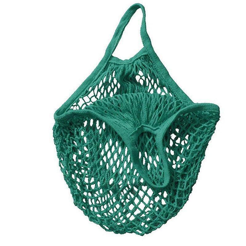 Reusable Cotton Mesh Net Shopping Bag, Foldable String Tote - Green