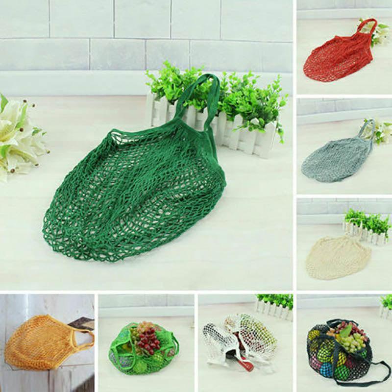 Reusable Cotton Mesh Net Shopping Bag, Foldable String Tote - Green - view 4