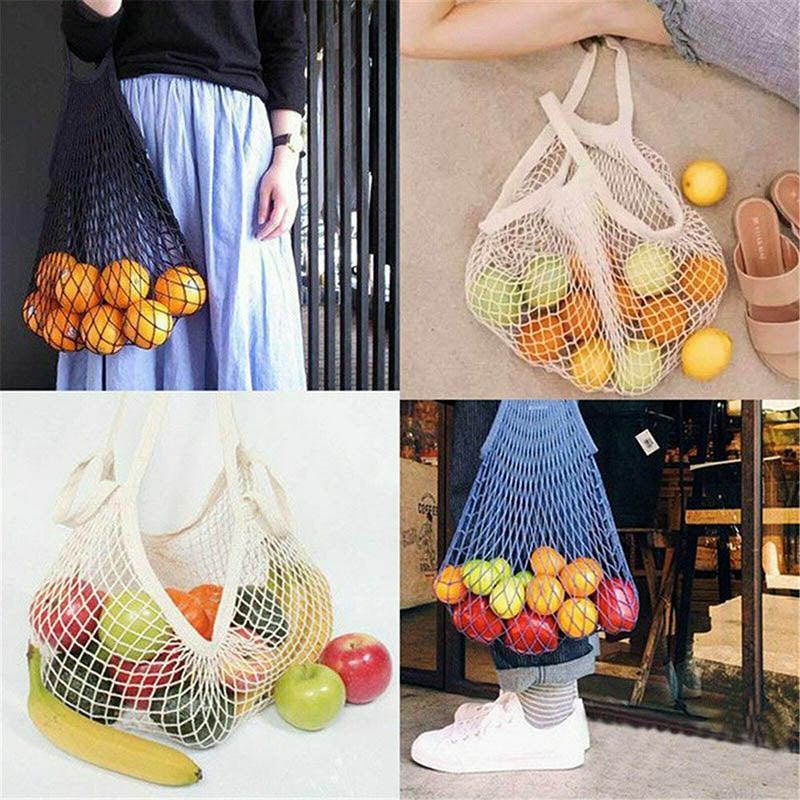 Reusable Cotton Mesh Net Shopping Bag, Foldable String Tote - Grey - view 9