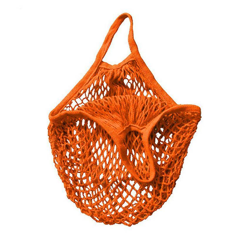 Reusable Cotton Mesh Net Shopping Bag, Foldable String Tote - Orange