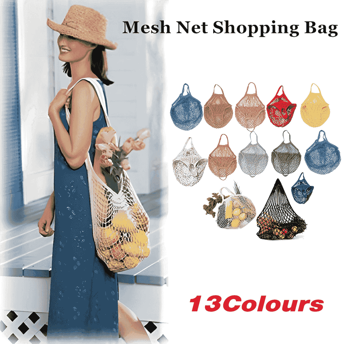 Reusable Cotton Mesh Net Shopping Bag, Foldable String Tote - Pink - view 2